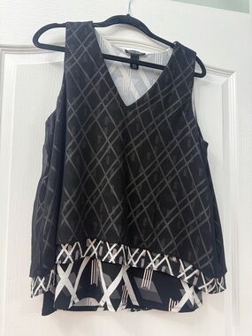 White House Black Market Black & White Layered V-Neck Camisole